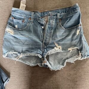 Levi's Faded Blue Ripped Jean Shorts